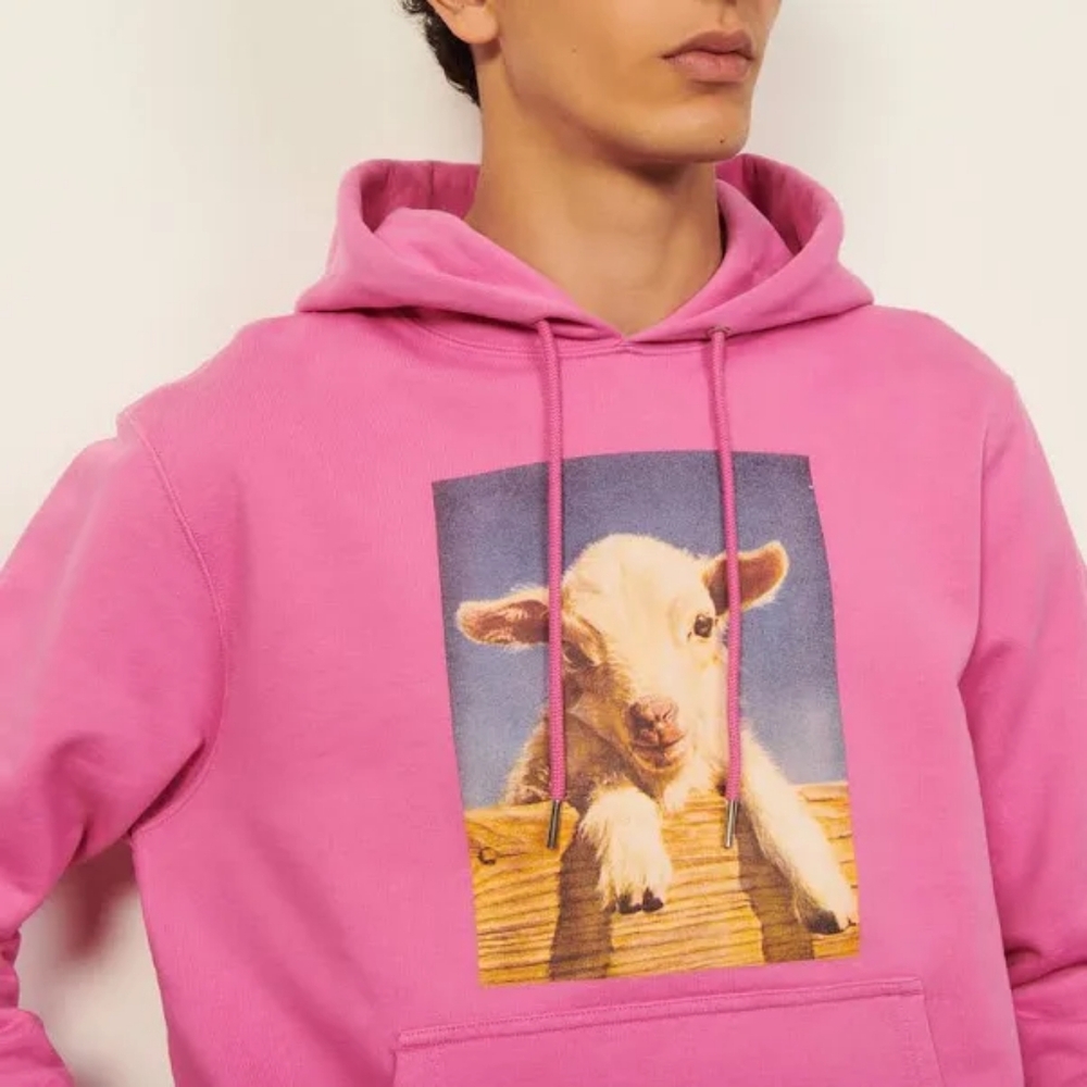 Sandro Paris Men's Pink Hoodie with Lamb Graphic - Size XXL NWT (Rare)
